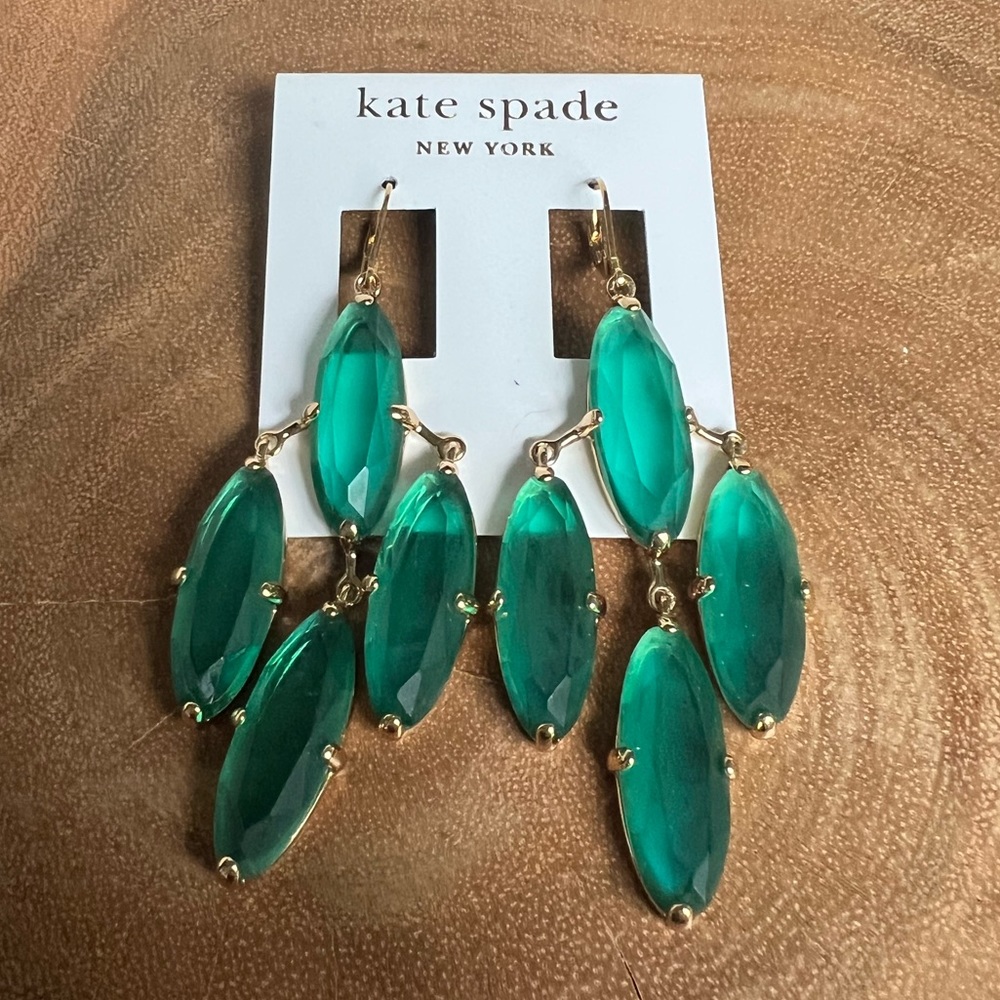 NWT Kate Spade Green 14K Gold Fill Earrings